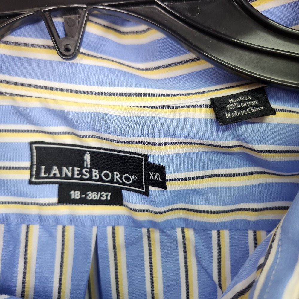 Lanesboro Shirt Mens 2XL Blue Yellow Striped Button Down Non Iron Cotton‎ Dress - Picture 2 of 9